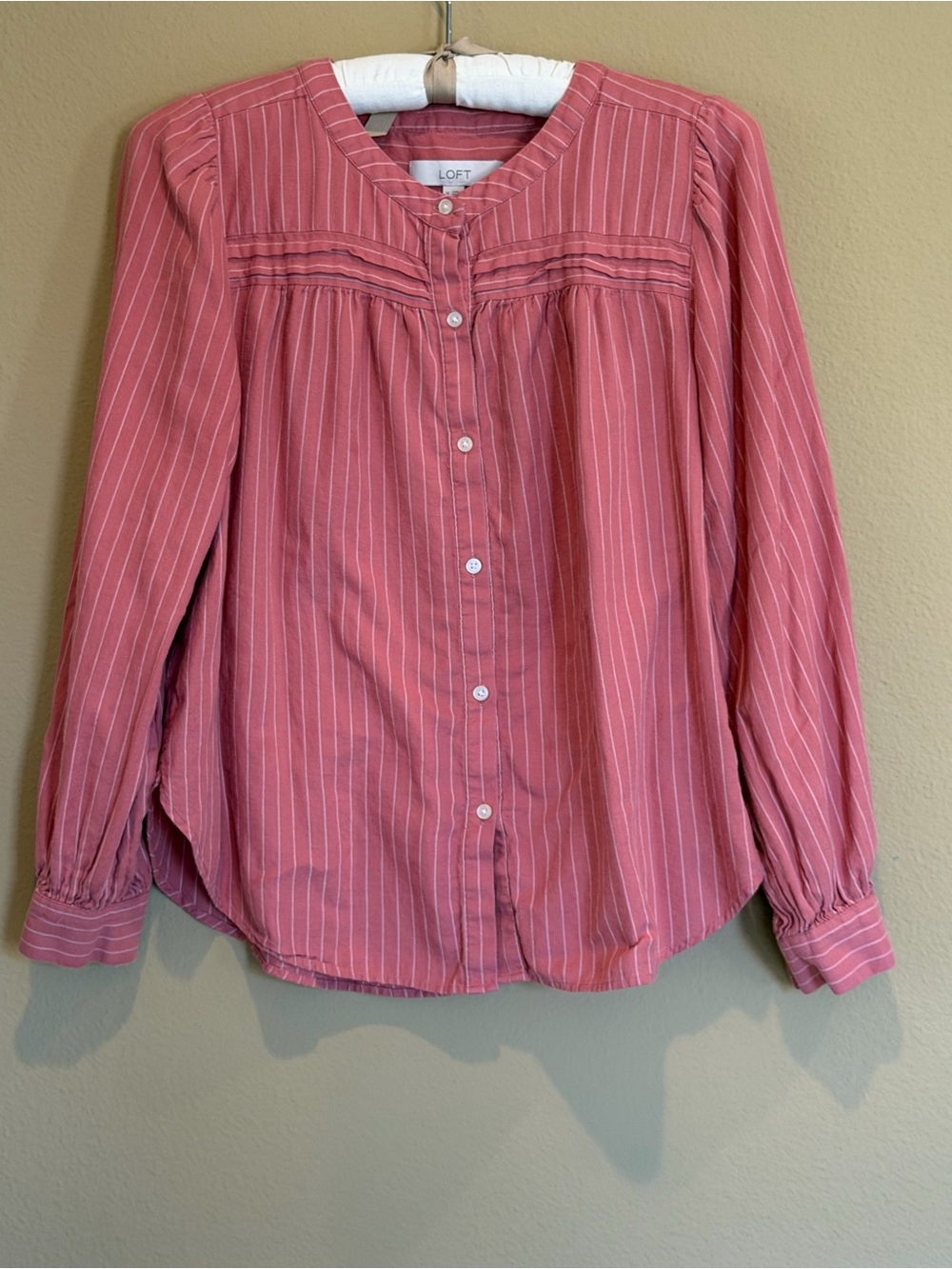 LOFT Rose Pink Pinstripe Button-Down Blouse